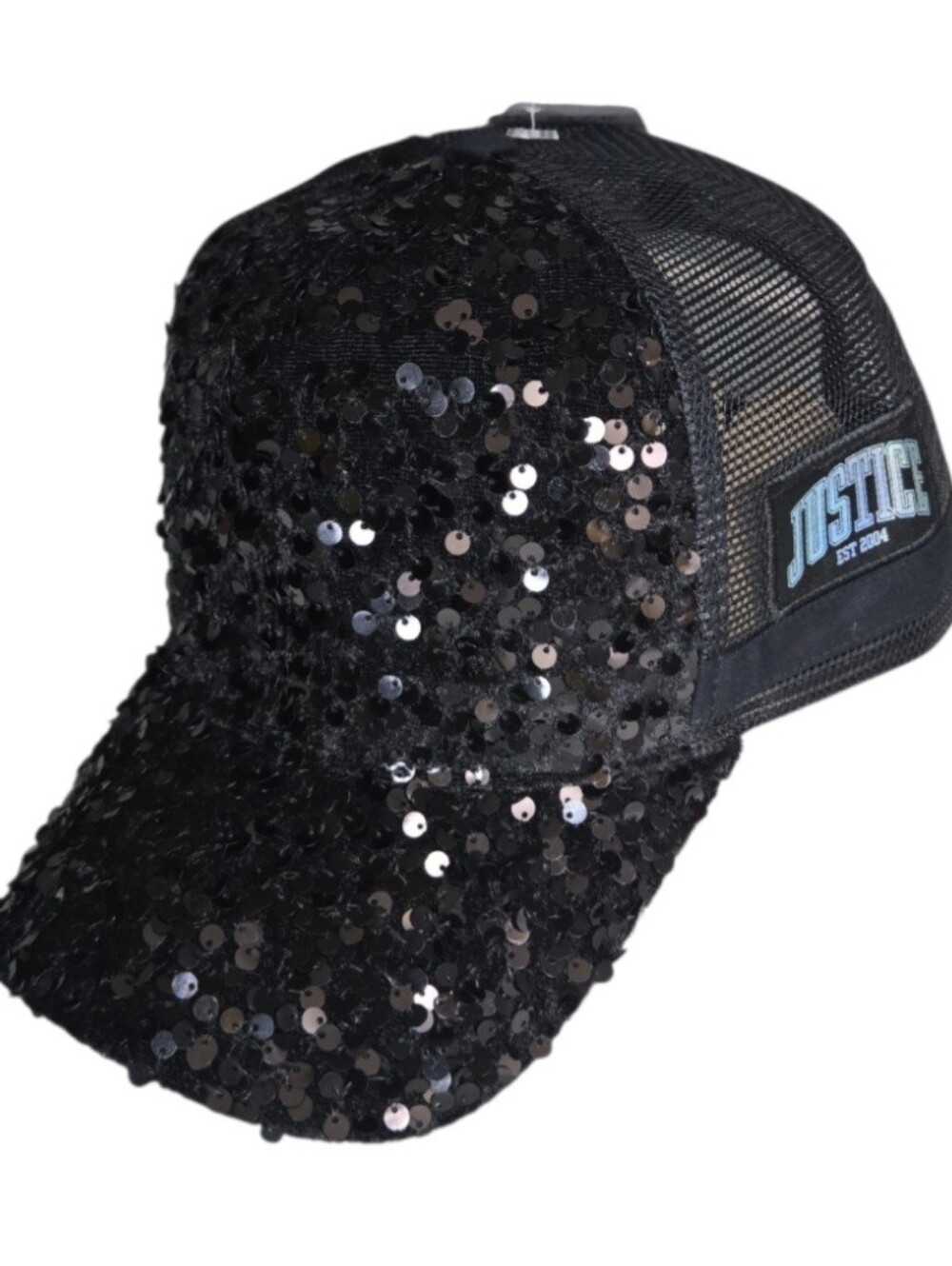 Justice Girl's Velvet Sequins Baseball Hat in Black, One Size Snapback NWT!